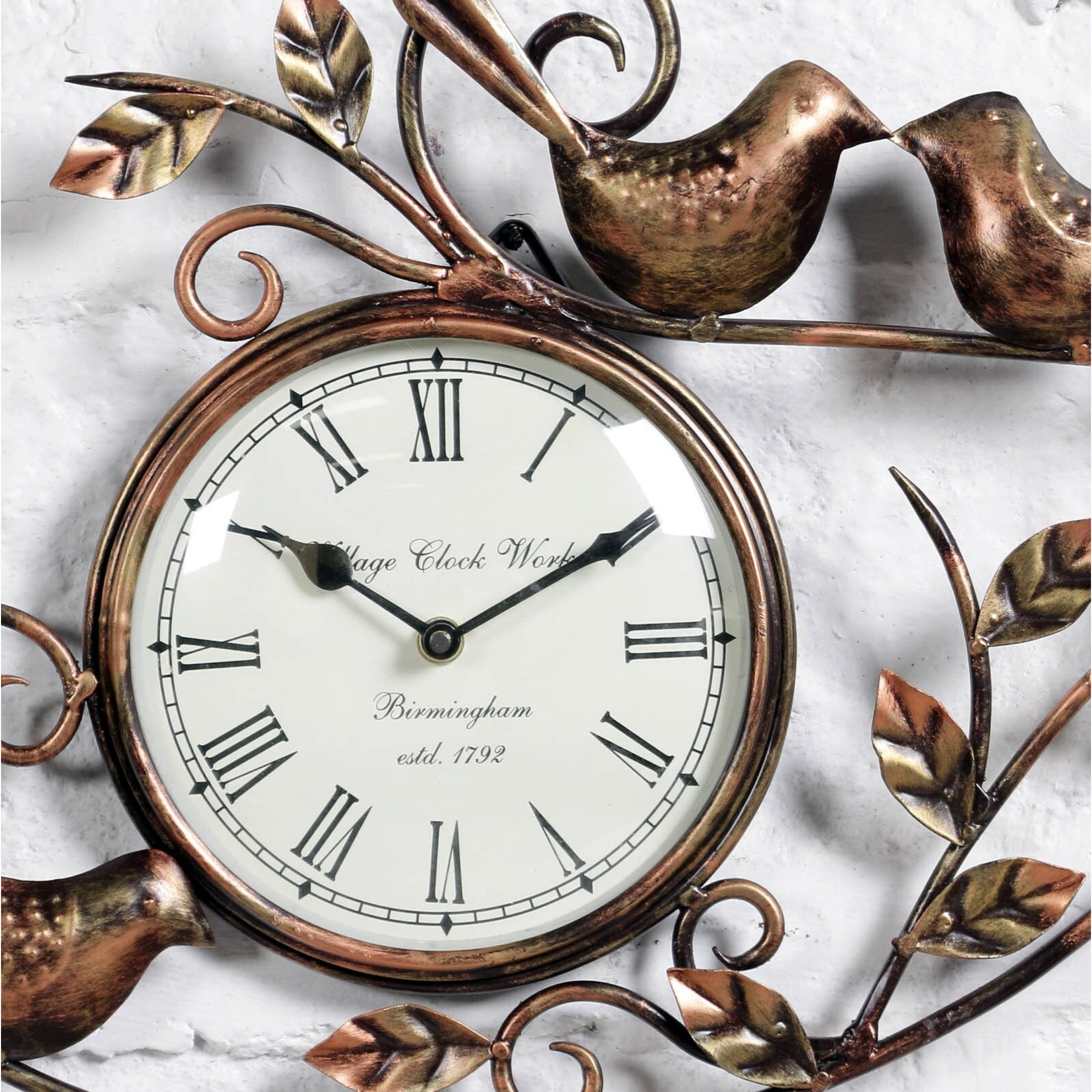 Ornate Bird Design Metal Wall Clock
