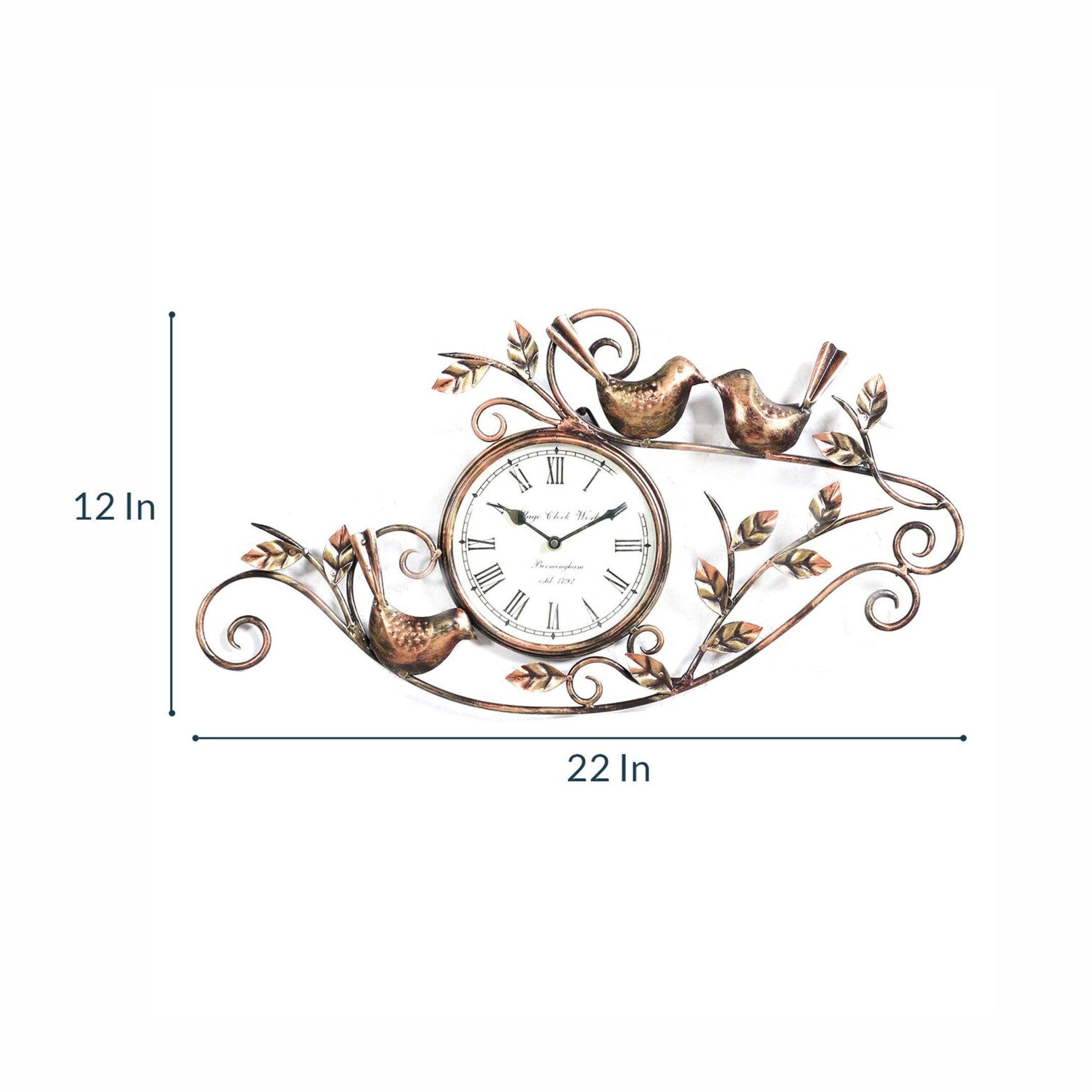 Ornate Bird Design Metal Wall Clock