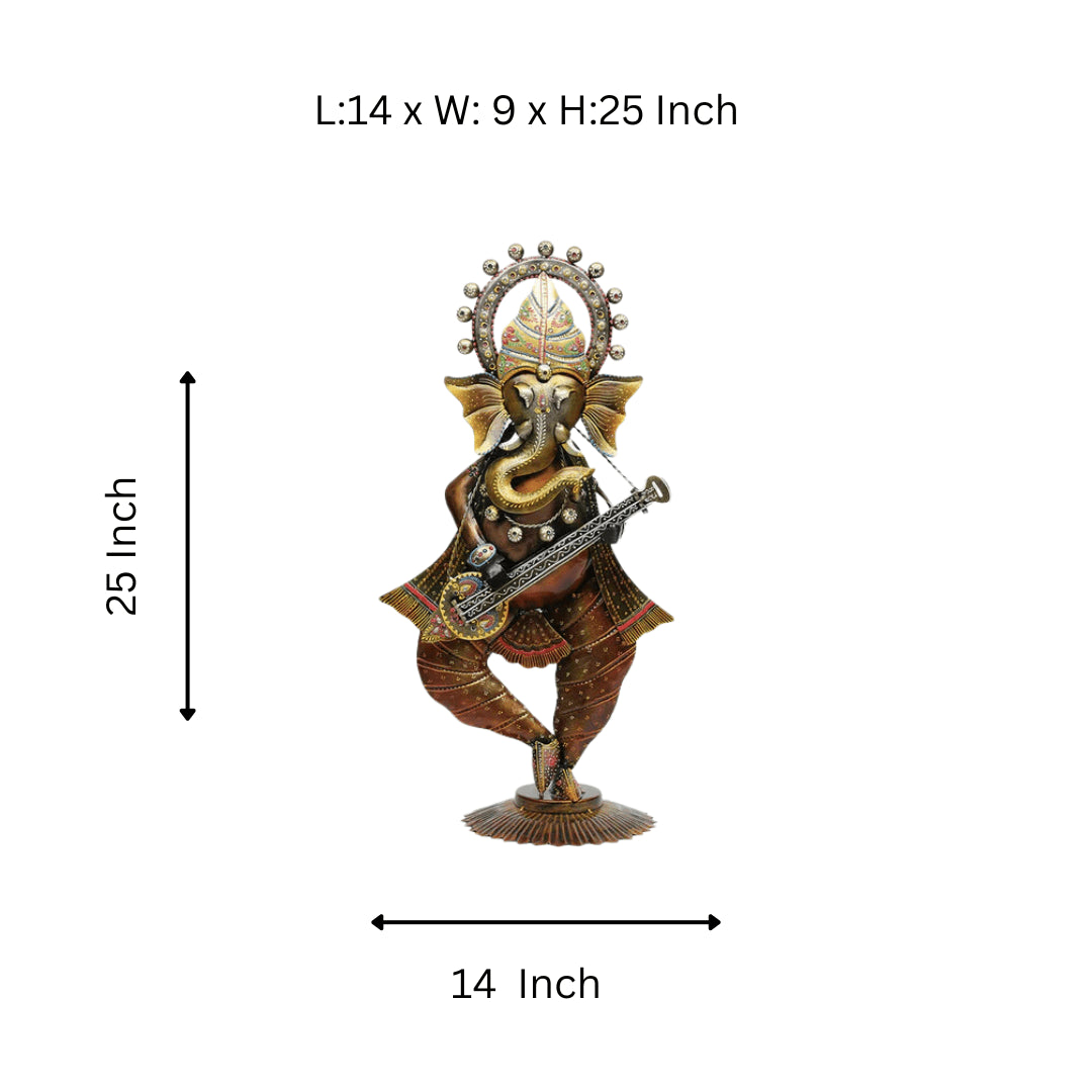 Ganpati Ji Playing Guitar Metal Table Decor