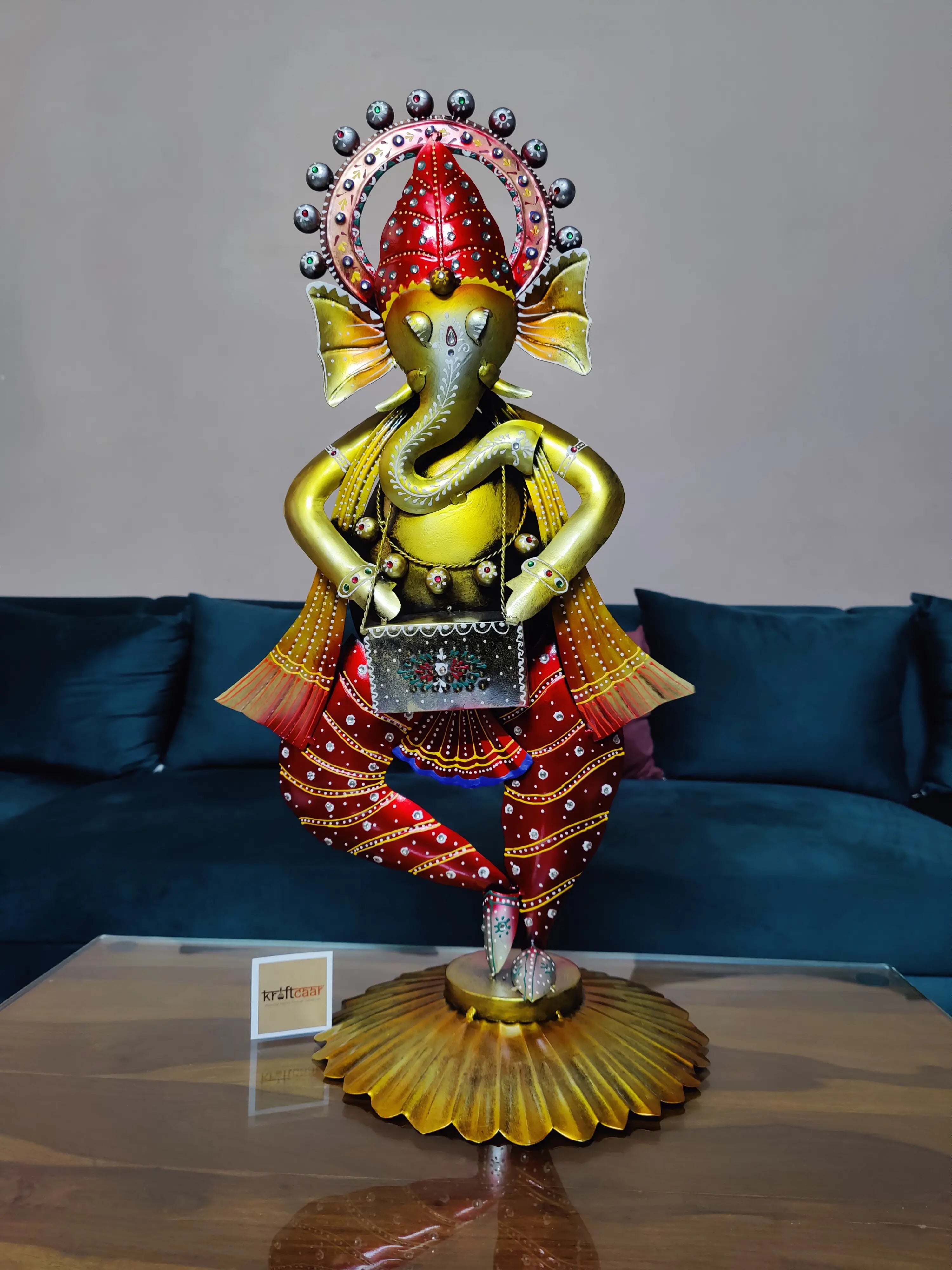 Ganpati Ji Playing Harmonium Metal Table Decor