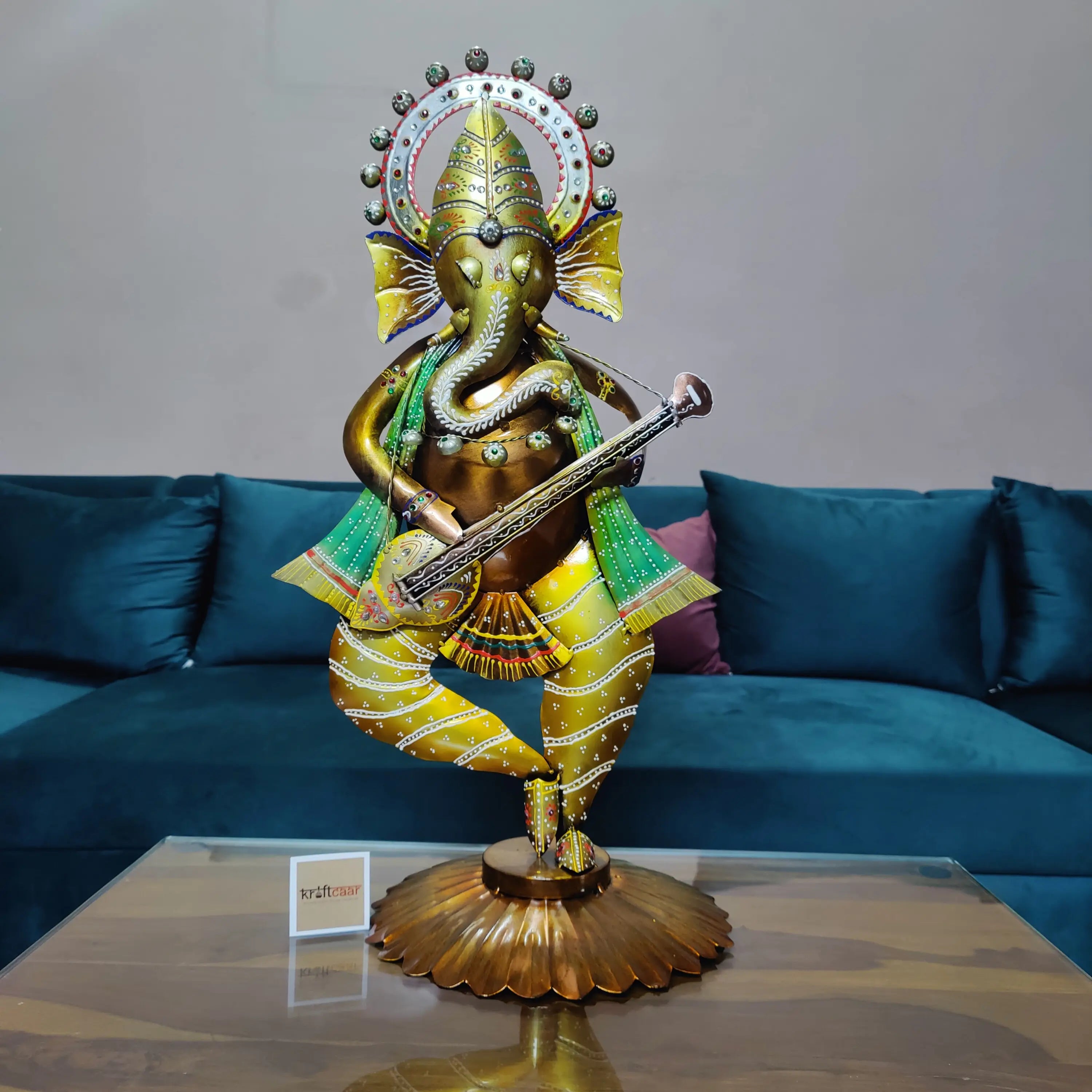 Ganpati Ji Playing Guitar Metal Table Decor