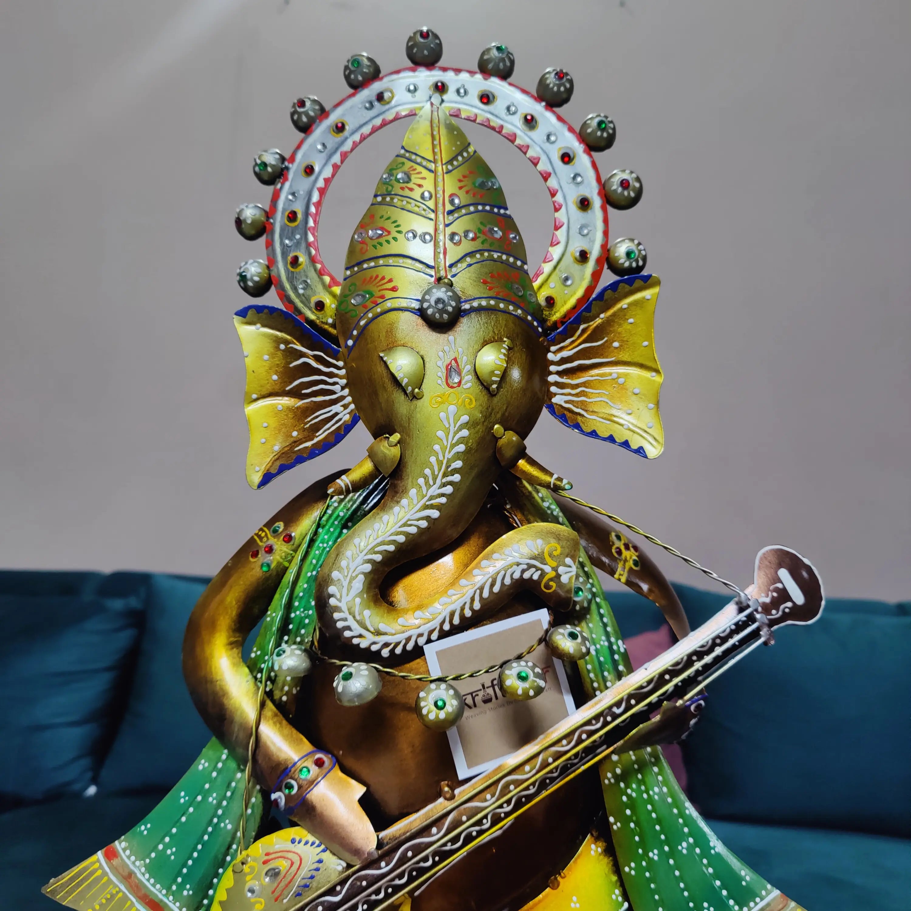 Ganpati Ji Playing Guitar Metal Table Decor