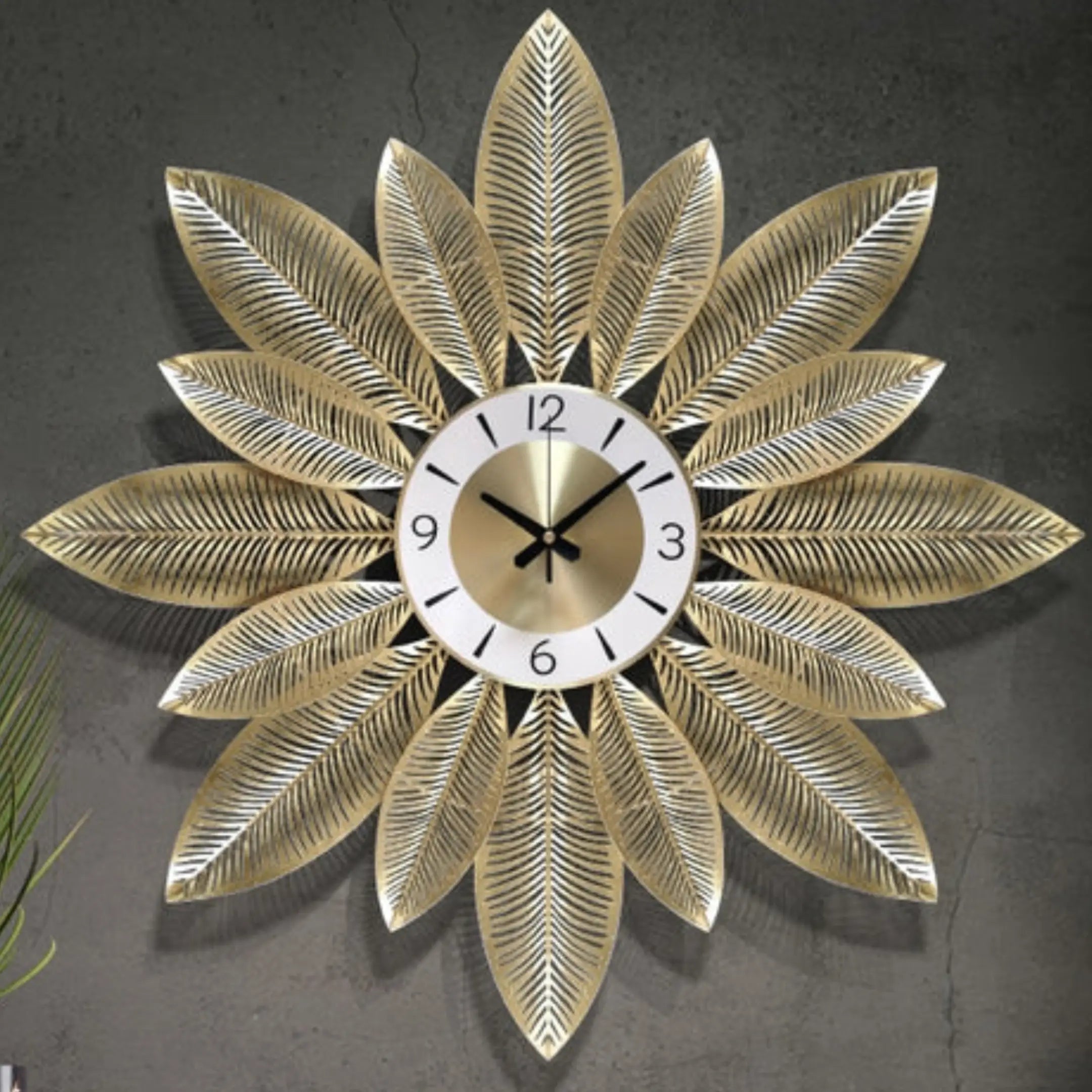 Golden Leaf Pattern Wall Clock Large
