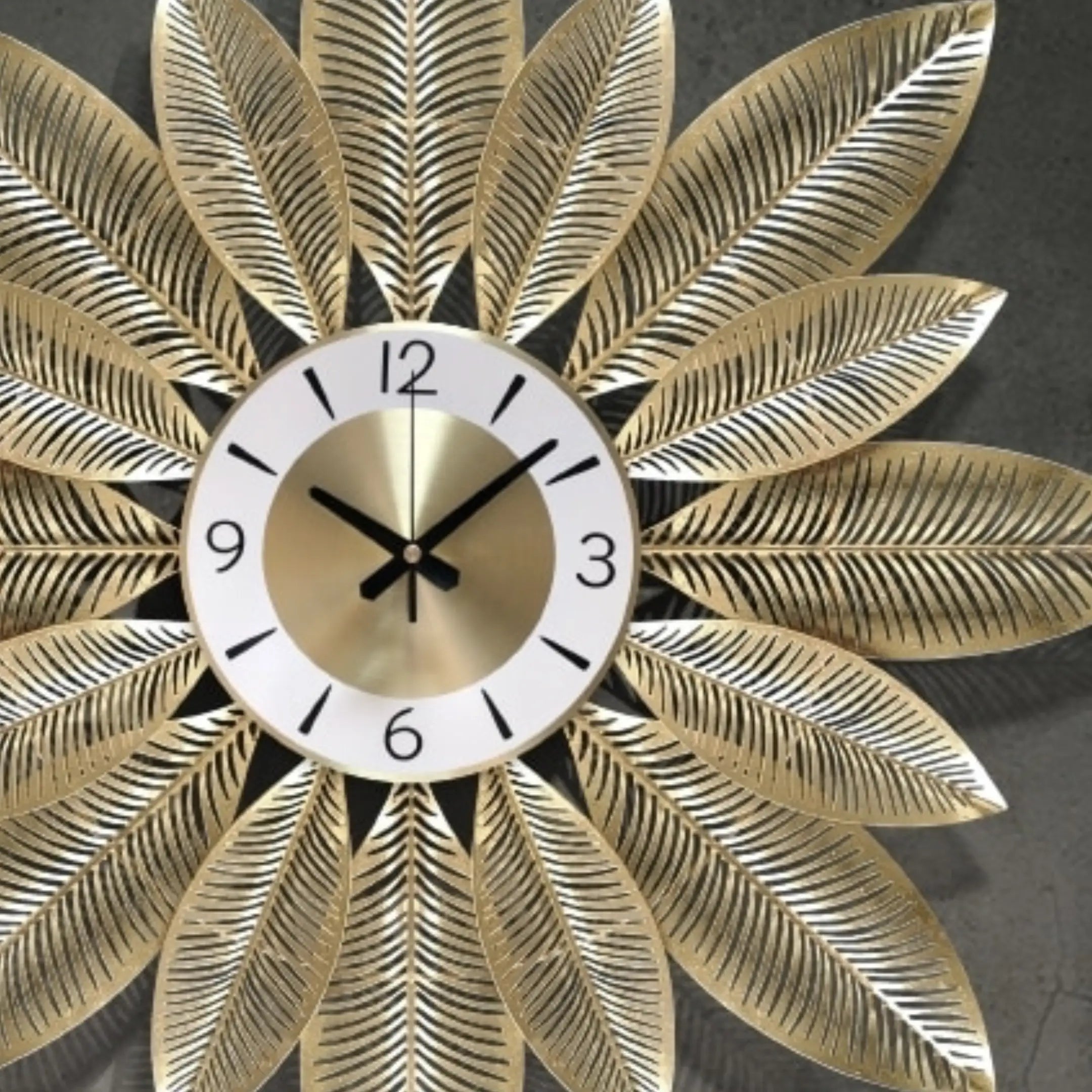 Golden Leaf Pattern Wall Clock Large