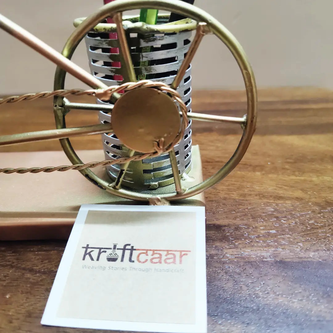 Cycle with Basket Metal Pen Stand
