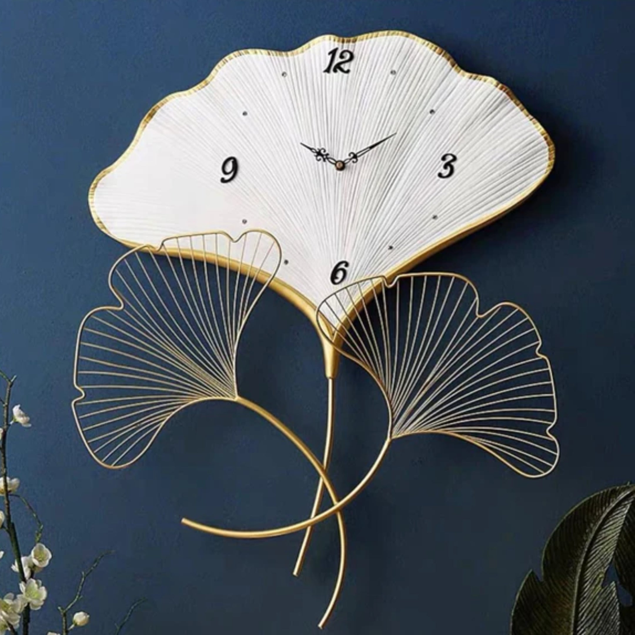 Modern White Leaf Inspired Metal Wall Clock