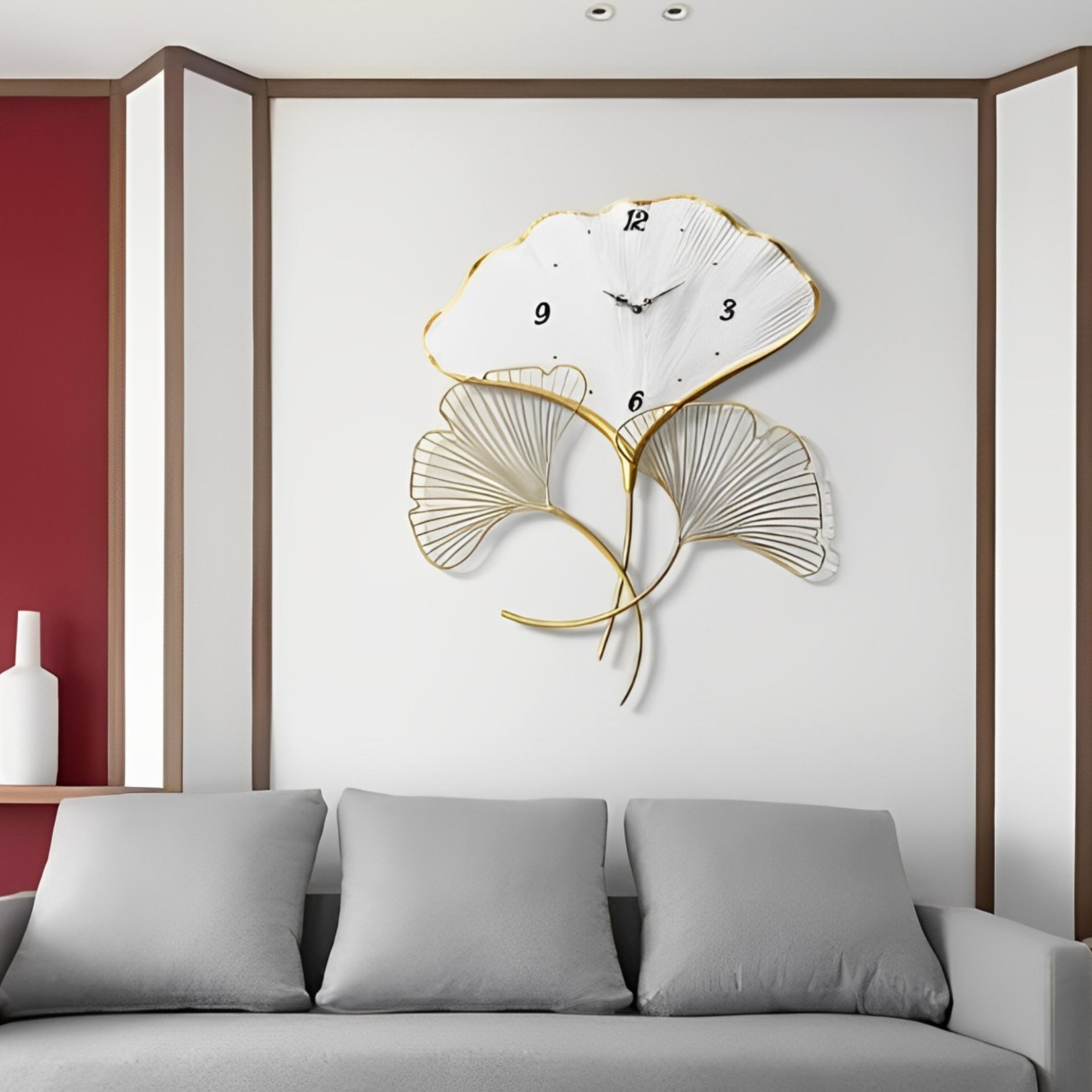 Modern White Leaf Inspired Metal Wall Clock