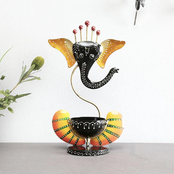 Yellow Metal Ganesh Ji Diya | Ganpati Ji Tea Light Holder