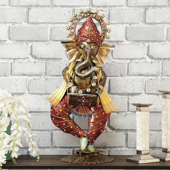 Ganpati Ji Playing Harmonium Metal Table Decor