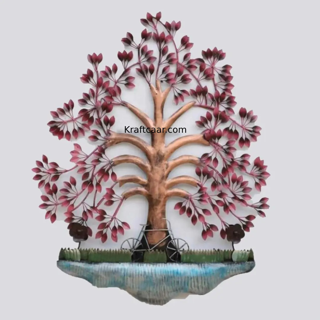 Pink Metal Tree Wall Art Decor with LED Light – Large