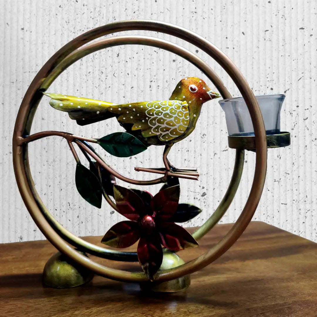Round Bird Metal Tealight Holder