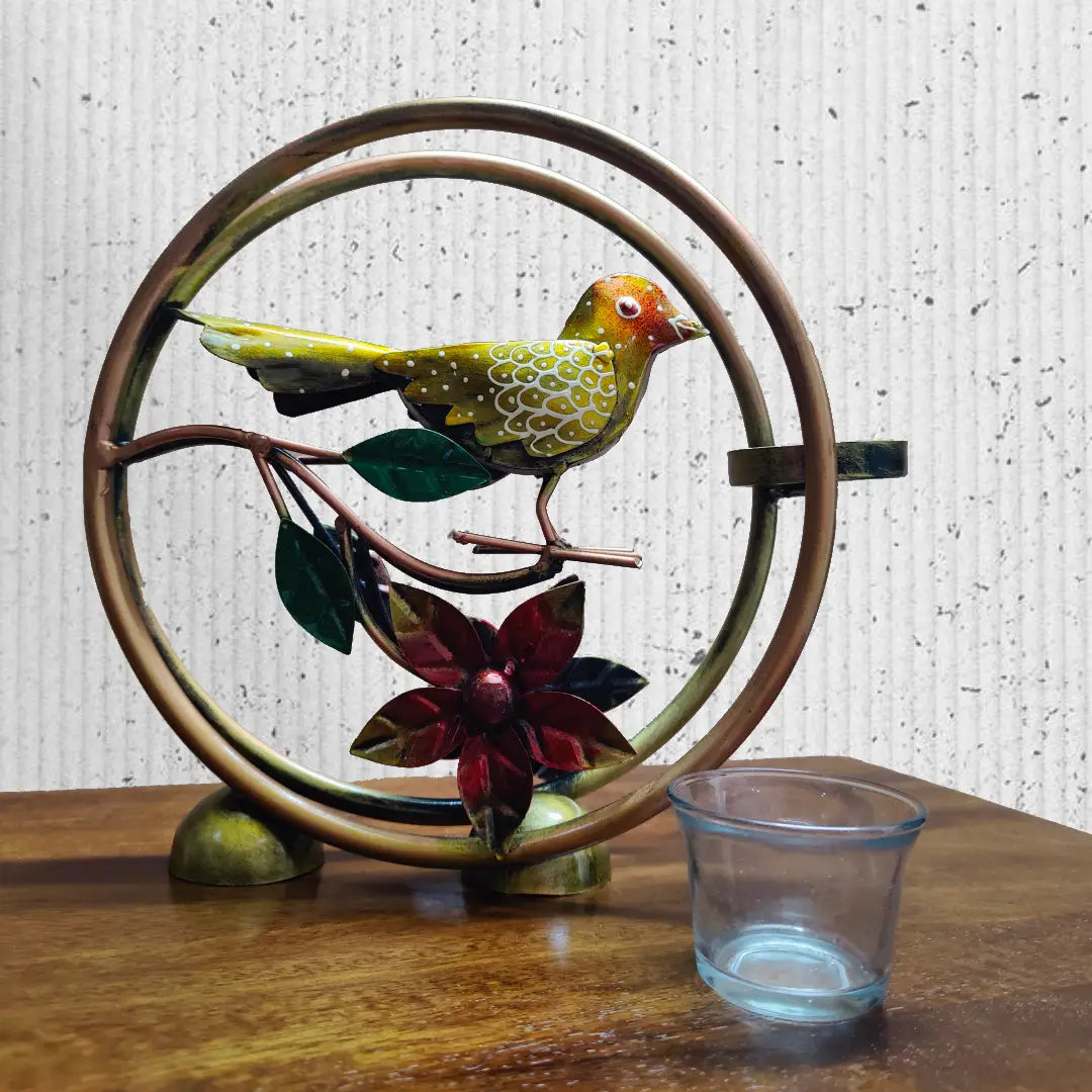 Round Bird Metal Tealight Holder