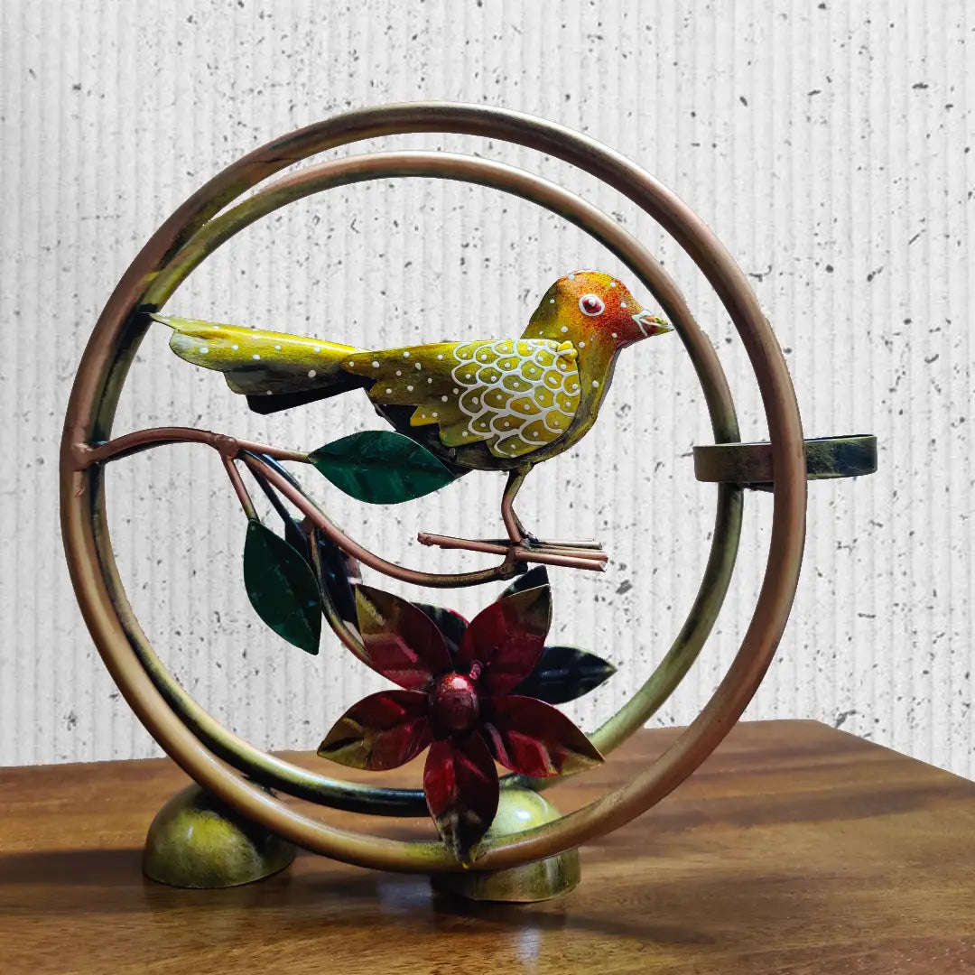 Round Bird Metal Tealight Holder
