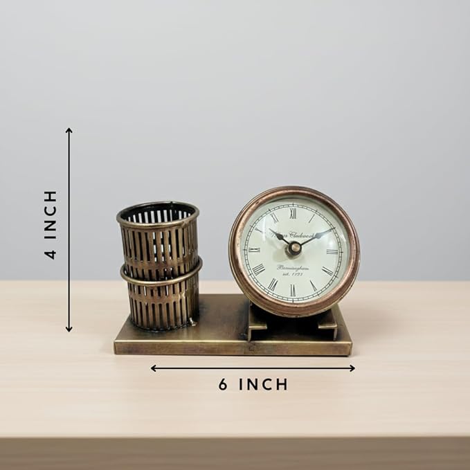 Metal Pen Stand | Table Clock | Card Holder – Vintage Desk Organizer. by KraftCaar